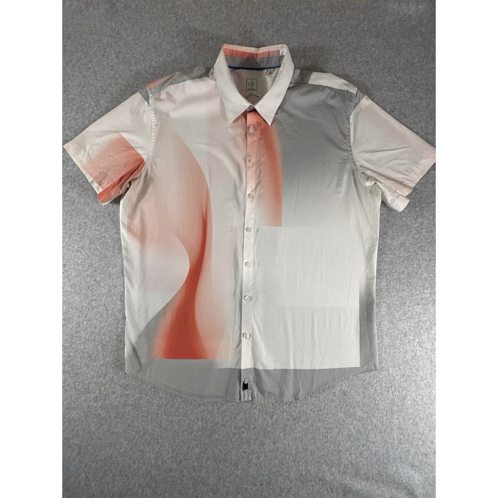 Calvin Klein CK One Slim Fit Shirt XL Abstract Colorblock Short Sleeve Cotton